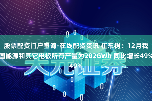 股票配资门户查询-在线配资资讯 崔东树：12月我国能源和其它电板所有产量为202GWh 同比增长49%