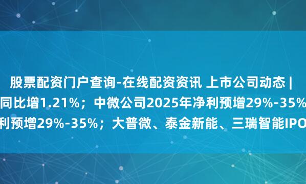 股票配资门户查询-在线配资资讯 上市公司动态 | 招商银行2025年净利同比增1.21%；中微公司2025年净利预增29%-35%；大普微、泰金新能、三瑞智能IPO注册胜仗